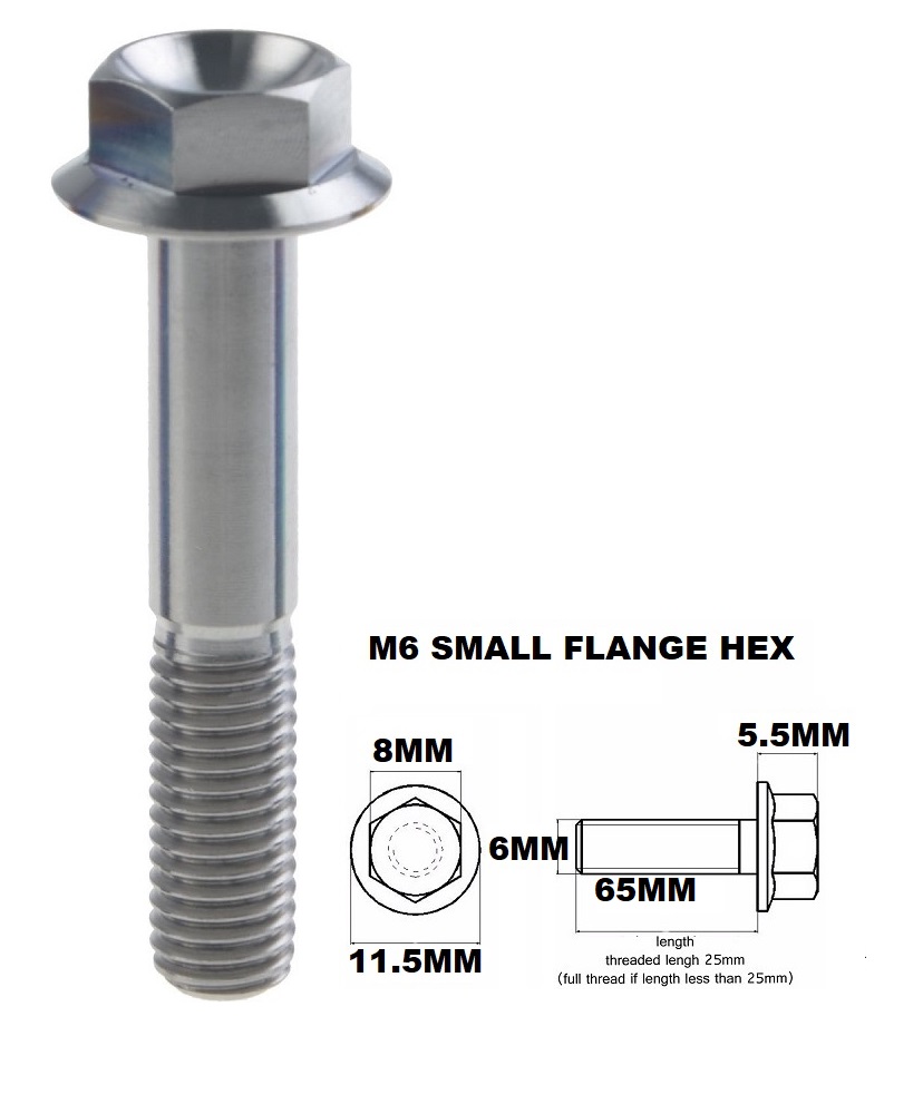 M6X65MM 1.00 THREAD PITCH TITANIUM FLANGE 8MM HEX BOLT GRADE 5